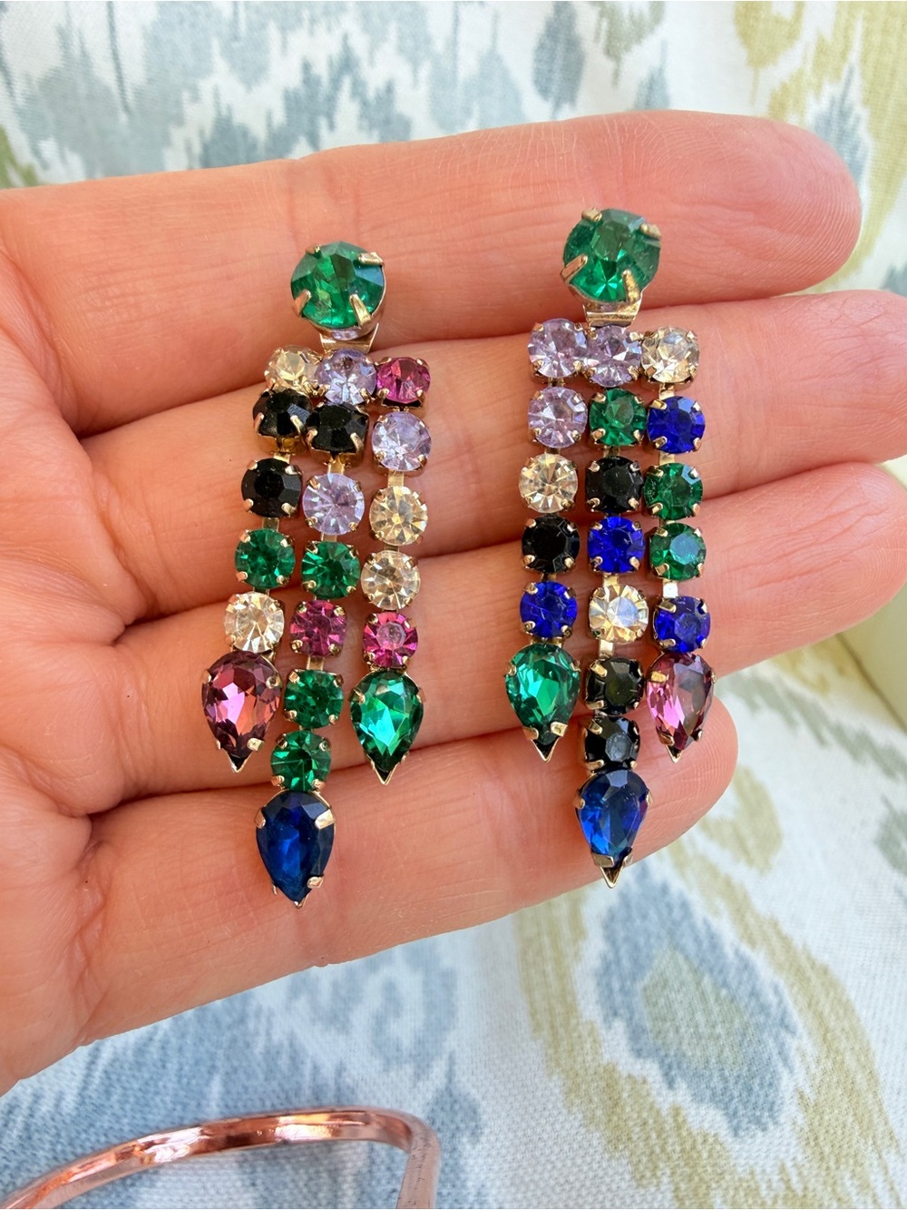 Multi-color crystal Dangle Earrings - Green, Blue, Pink, Black & Clear